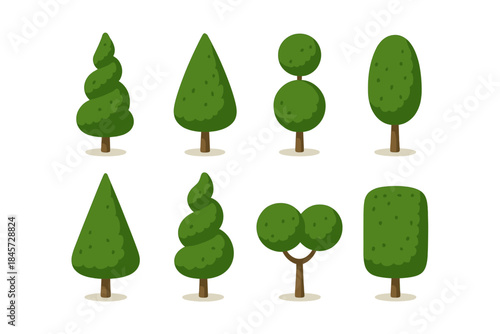 Set of cartoon trees in various shapes on white background