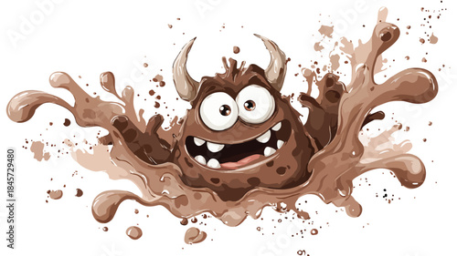 Playful Cartoon Monster with Chocolate Splash, Fun and Colorful Character Design