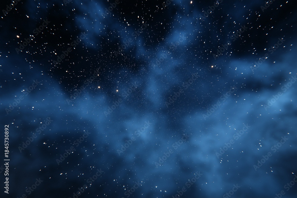 Fototapeta premium A stunning view of a vast starry night sky filled with countless twinkling stars against a deep blue backdrop, inviting awe and wonder about the universe's mysteries.