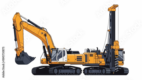 Heavy Construction Equipment Excavator and Drilling Rig Illustration