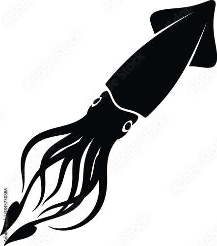 Squid silhouette isolated on transparent background swimming underwater
