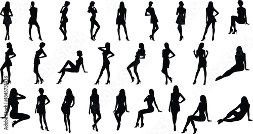 Collection of diverse female silhouettes in various poses