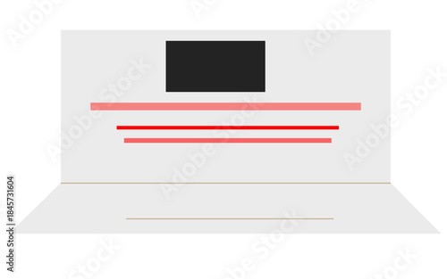 Exhibition Trade Show Booth Mockup With Back Wall, TV Screens And Counter Table, Front View, Isolated On White Background. Vector Illustration