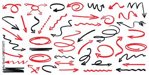 Set of black and red arrows. Hand-drawn arrows designed for presentations and workflow. 