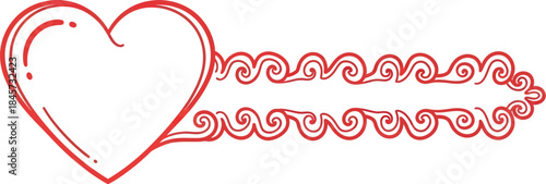 red heart swirl divider, copy space vector
