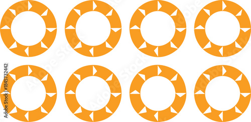 Eight orange circular arrows indicating rotation or process flow on a clean white background