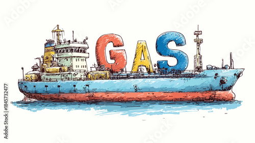 Gas Tanker Drawing with 'Gas' Word - Industrial Vehicle Illustration