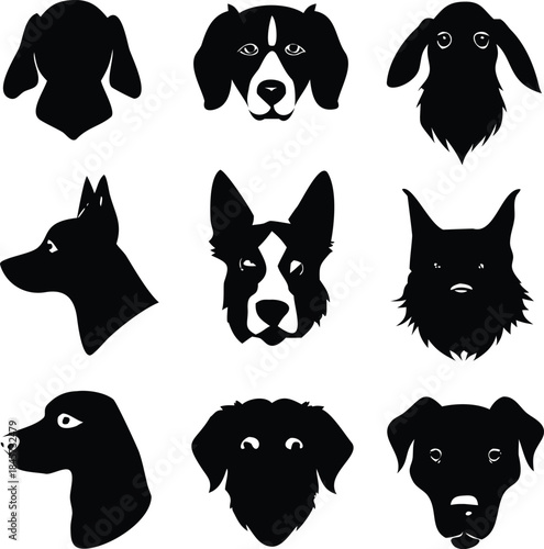Collection Of Dog Head Silhouettes In Black And White