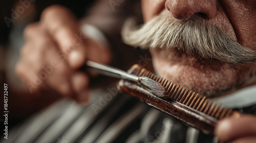 Barber performing mustache ...