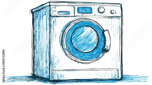 Modern Washing Machine Drawing with Blue Light on Top - Professional quality illustration