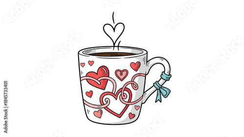 coffee mug with heart pattern and heart steam