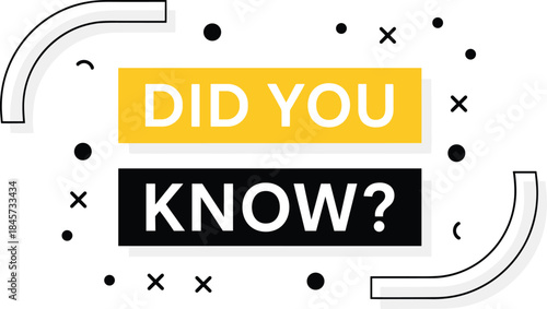 Did you know question text box banner design, fun facts, surprising knowledge, trivia information, and black and yellow geometric background vector.