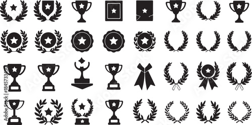 Award and Achievement Icons Including Trophies Laurels and Ribbons