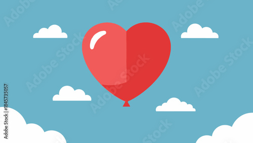 Blue sky cloudscape vector illustration with heart shaped balloon symbol pattern for a summer love day design
