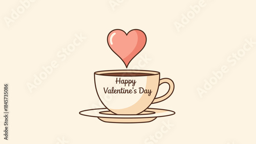 Hot espresso drink in a heart-designed brown cup, perfect vector illustration for a morning cafe breakfast menu