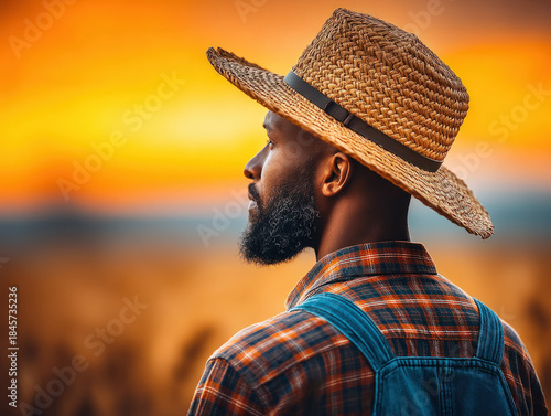 Farmer back view working