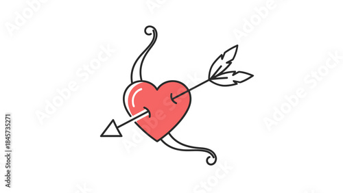 Red heart and arrow symbol of romance, love, and Valentine's Day celebration vector illustration