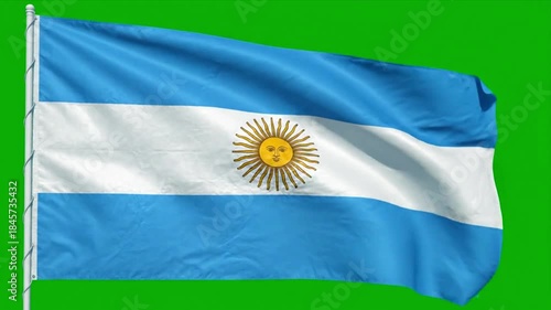 Argentina Flag Waving On Green Screen Chroma Key Background