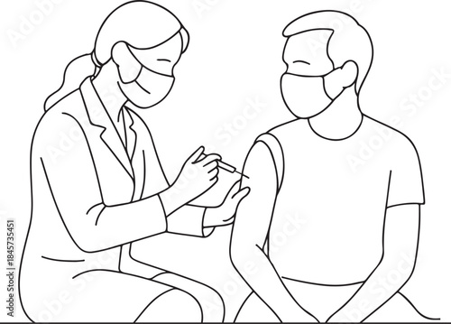 Female Doctor Giving Vaccine Line Art Healthcare Safety Concept