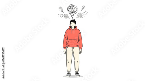 Illustration depicting a person experiencing stress, anxiety, or mental health issues in a simple