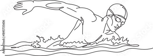 Professional Swimmer Training Line Art Healthy Lifestyle Fitness