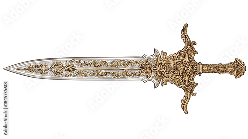 Elegant Gold Sword Vector with Intricate Design � Professional Illustration for Print and Web