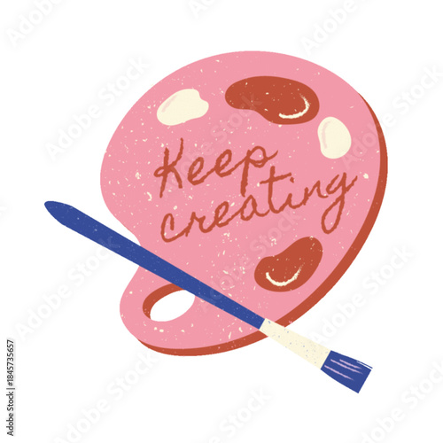 Vibrant pink artist palette with inspiring 'Keep creating' message and blue brush