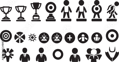 Set of Icons Featuring Trophies Targets People and Business Symbols trophy award