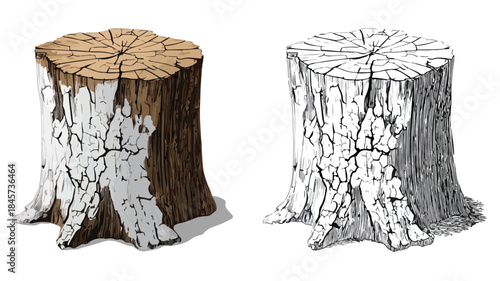Cracked Top Wooden Stump Vector Illustration for Design Projects