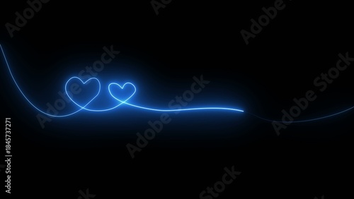 Fotografie Blue light of two interconnected hearts with a trailing light line on dark Generate title without using the word Title: before it