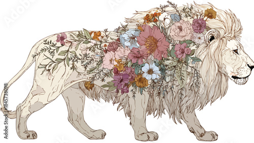 Whimsical Cartoon Lion with Floral Mane for Creative Designs