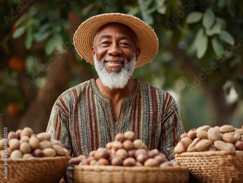 Peanut farmer harvesting nuts