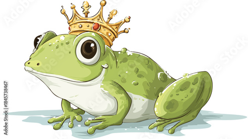 Royal Delight: Cute Cartoon Frog with Crown - Vector Illustration
