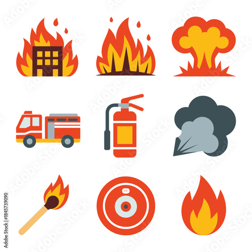 Flood protection icon set, house barrier water waves warning symbols, disaster prevention concept, flat vector illustration