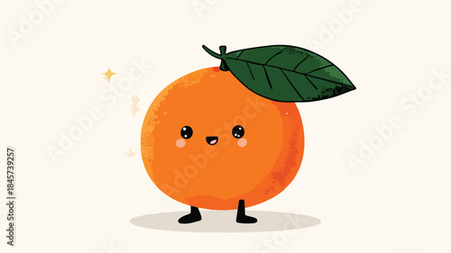 Cheerful Orange Cartoon Character with Leaf Vector Illustration