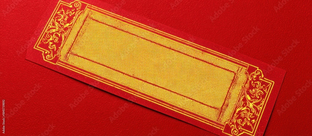 Fototapeta premium Empty Golden Frame on Red Background.