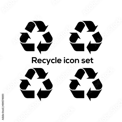 Universal Recycling Symbol Vector Icon Set: Black and White Design for Ecology, Environmental Protection, Sustainable Development, and Waste Management Concepts.