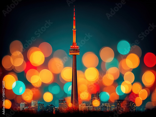 Skyline with bokeh lights