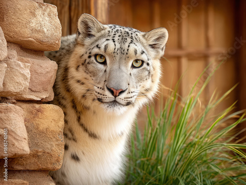 snow leopard resting on a rock