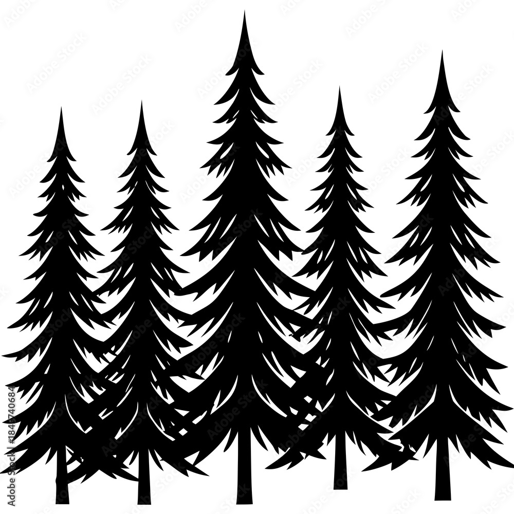 Fototapeta premium Minimalist Pine Forest Silhouettes Clean Row Simple Trees