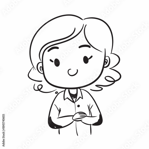 Cute minimalist boss lady silhouette in doodle line art. Clean vector icon isolated on white for women leadership branding.