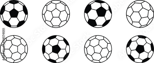 football or soccer ball icon set in different styles, Soccer ball icon, football icons, Vector illustration !