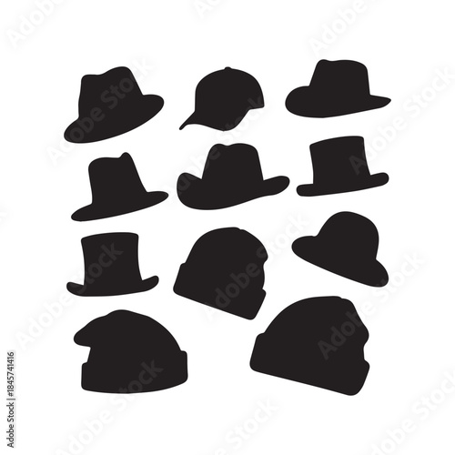 Hat Silhouettes Collection,Hats Silhouettes,Vector Hat Silhouettes,Fashion Headwear Silhouettes,hat vector