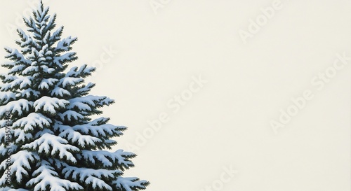 Snow Covered Evergreen Tree Branch with Soft Background.