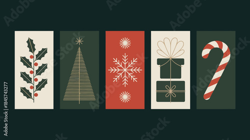 Festive Holiday Icons: Christmas Decorations and Symbols