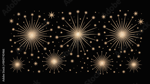 Golden Fireworks Display Against Black Night Sky