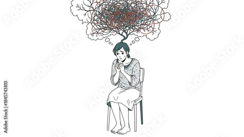 Illustration depicting anxiety and mental health struggles with a person thinking