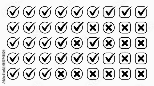 Check Mark and Cross Symbols in Circles and Squares