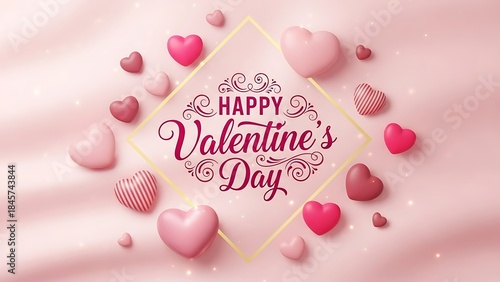 Happy valentines day greeting with hearts on pink background