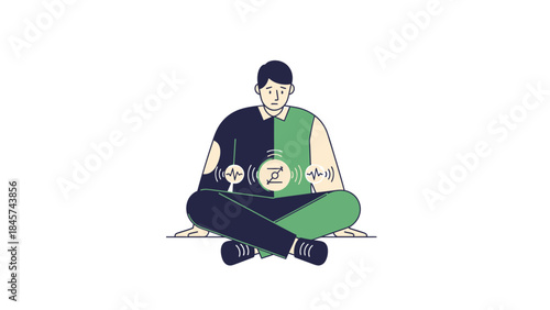 Illustration of a person experiencing mental health issues with visual representations of processes